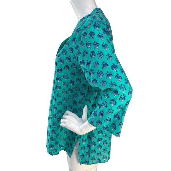 Roller Rabbit Womens Size M Top Checha Arles Shirt Tunic Split Neck 3/4 Sleeve - Picture 5 of 16